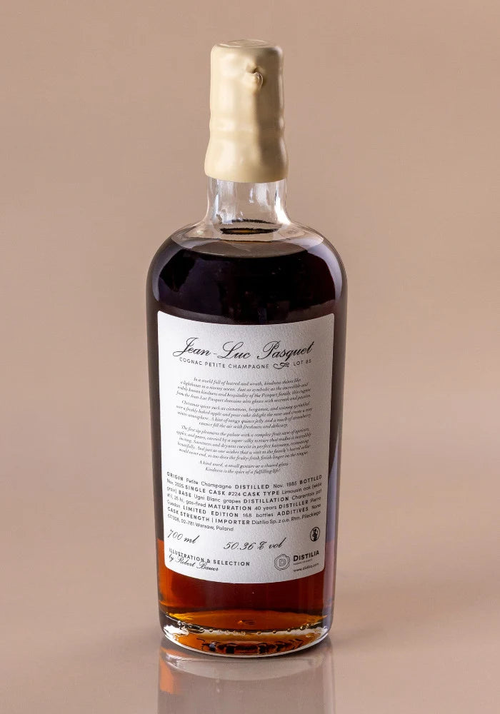 Sample The Virtues Kindness Cognac Jean-Luc Pasquet 1985 LOT 85, Robert Bauer and Distilia 40yr 50,36% 3cl