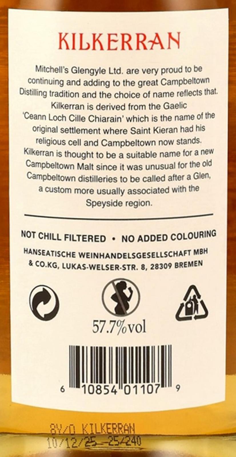 Sample Kilkerran bourbon cask 8yr 57,7% 3cl